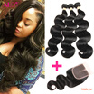 Malaysian Body Wave 3 Bundle Hair with Lace Closure 44 100 Virgin Human Hair Weave Bundle with Closure Alot Hair Prodcuts