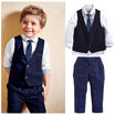 Gentleman Kids Baby Boys Suit Tops Shirt Waistcoat Tie Pants 4PCS Set Clothes