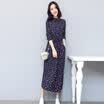 Fort Sheng 2017 autumn new long-sleeved dress Korean round neck floral chiffon dress skirt Slim big fashion skirt skirt zx1781718 dandelion XXL