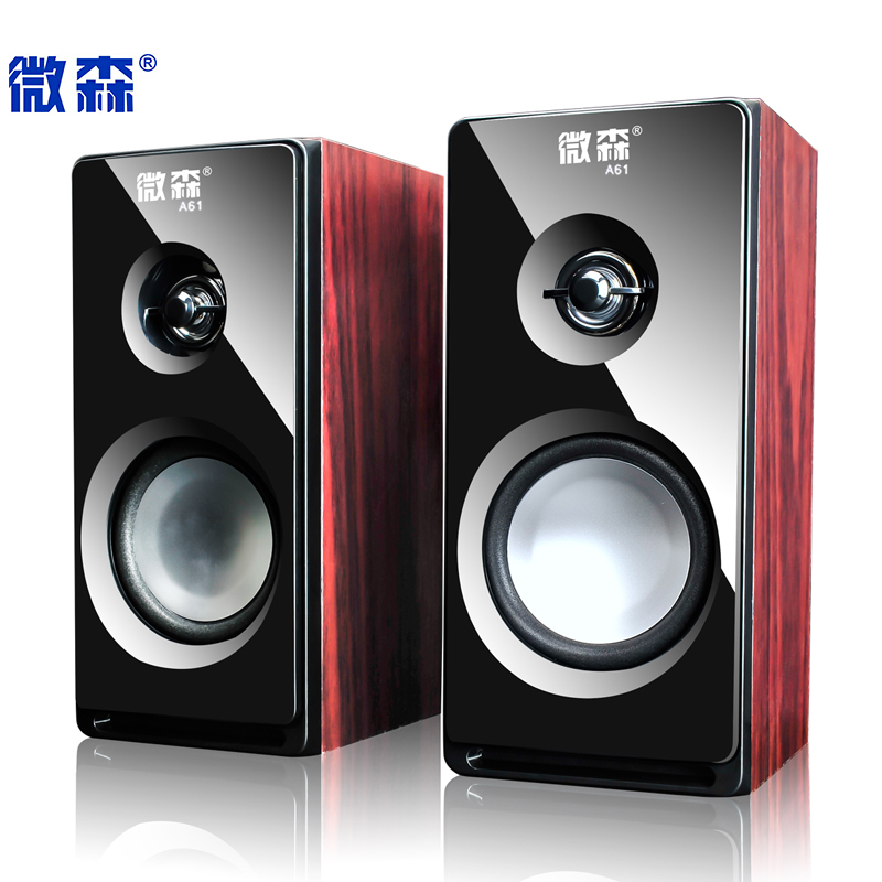 Micro-A61 20 channel mini stereo computer USB portable wood subwoofer red wood grain