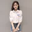 Fort Sheng 2017 new women&39s fall POLO collar conventional straight embroidery embroidery seven-point sleeve lantern sleeves single row more buckle shirt yzKFG7078 white L