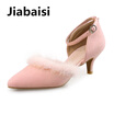 Jiabaisi shoes Women pumps Fur Pointed Toe New Spring High Heels Multifunction strap Stiletto Dress Party Womens Shoes