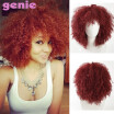 GENIE Red Curly Synthetic Wigs for Black Women Natural Full American African Medium Afro Wig Cosplay Heat Resistant