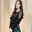 Fort Sheng 2017 new women&39s autumn small shirt hollow hollow leafy chiffon top long-sleeved lace chiffon shirt solid color Han Fan zx1782816 black S