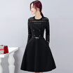 Fort Sheng 2017 new women&39s autumn dress in the long section of temperament ladies Slim A word skirt solid color hollow elegant zx1782303 deep purple L