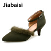 Jiabaisi shoes Women pumps Fur Pointed Toe New Spring High Heels Multifunction strap Stiletto Dress Party Womens Shoes
