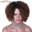 AISI HAIR 14Inches Long Afro Kinky Curly Wig for Black Women Dark Brown Synthetic Wigs African Hairstyle