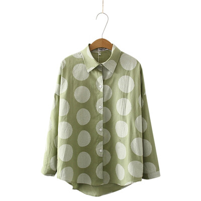 EFINNY Fashion Dot Print Loose Blouses Long-sleeved Shirt Women Slim Lapel Blouses