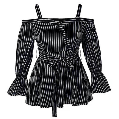 Plus Size Blouse Women Striped Lace-up Tops Long Sleeve Off Shoulder Blouse Fashion Sexy Simple Boat Neck All-match Blouse
Plus Size Blouse Women Striped Lace-up Tops Long Sleeve Off Shoulder Blouse Fashion Sexy Simple Boat Neck All-match Blouse