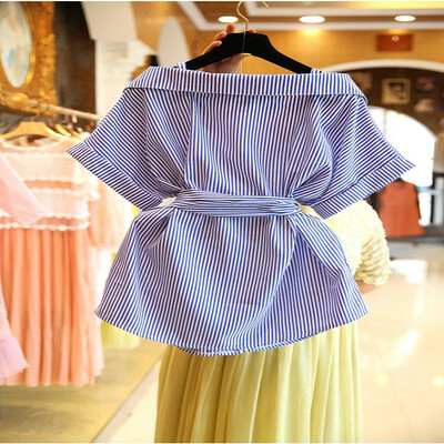 Summer Korean new striped sweet word collar sling waist slimming bow off the shoulder shirt shirt women1
Summer Korean new striped sweet word collar sling waist slimming bow off the shoulder shirt shirt women1