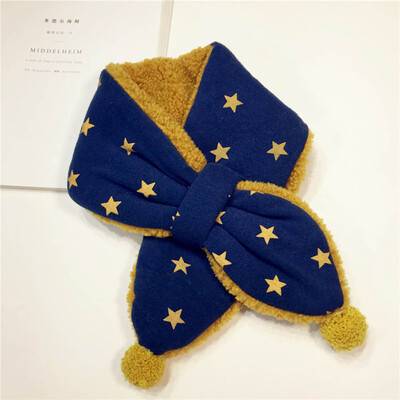 Autumn And Winter Print Children Scarves Double-Faced Plush Ball Cute Baby Boys Girls Cross