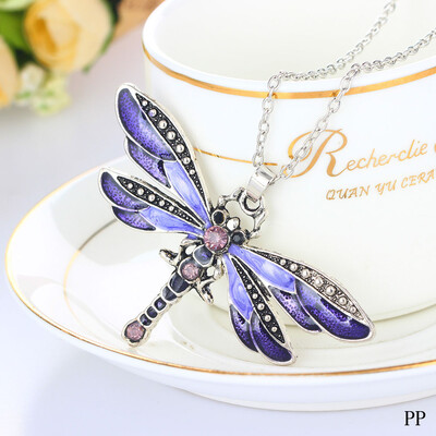 Charms Pendant Chain Unique Inlaid Novelty Necklace Dragonfly