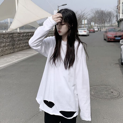 Autumn Long Sleeve Women T Shirt Fashion Hole O-neck Female Solid Color Loose Tee Shirt Casual Irregular Tops
Autumn Long Sleeve Women T Shirt Fashion Hole O-neck Female Solid Color Loose Tee Shirt Casual Irregular Tops