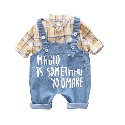 New Autumn Baby Boy Clothes 0-3T Shirt Denim Bib Pants 2pcs Boy Set Fashion Cotton Letter Printing Plaid Pattern Childrens Set
New Autumn Baby Boy Clothes 0-3T Shirt Denim Bib Pants 2pcs Boy Set Fashion Cotton Letter Printing Plaid Pattern Childrens Set