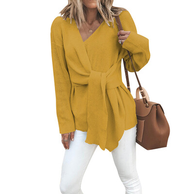 Womens V-neck Tie Long-sleeved Sweater Fashion Solid Color 2019 Autumn Winter Sweater
Womens V-neck Tie Long-sleeved Sweater Fashion Solid Color 2019 Autumn Winter Sweater