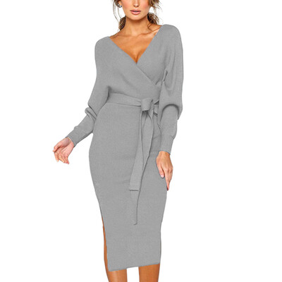 Fashion Lady Dress Sexy Deep V Neck Solid Long Sleeve Dress Autumn Lace Up Women Mid-Long Dress
Fashion Lady Dress Sexy Deep V Neck Solid Long Sleeve Dress Autumn Lace Up Women Mid-Long Dress