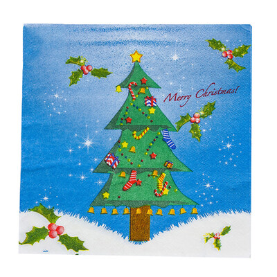 20Pcs Christmas Santa Snowman Deer Tree Bell Napkin Disposable Room Table Decor
