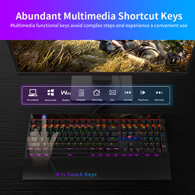 AJAZZ Mechanical Gaming Keyboard Blue Switch N-Key Rollover 108 Keys 9 Touch Keys Colorful Light Effect Programmable Buttons Supp
AJAZZ Mechanical Gaming Keyboard Blue Switch N-Key Rollover 108 Keys 9 Touch Keys Colorful Light Effect Programmable Buttons Supp