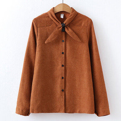 Sweet Women Bow Tie Collar Long Sleeve Corduroy Autumn Spring Blouses Buttons Fresh Solid Color Shirts Female casual Tops
Sweet Women Bow Tie Collar Long Sleeve Corduroy Autumn Spring Blouses Buttons Fresh Solid Color Shirts Female casual Tops