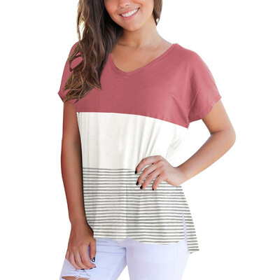 Short Batwing Sleeve T-shirt Color blocks Striped V-neck Casual Lady Brend Tee Tops Women Summer T Shirt Female plus size
Short Batwing Sleeve T-shirt Color blocks Striped V-neck Casual Lady Brend Tee Tops Women Summer T Shirt Female plus size