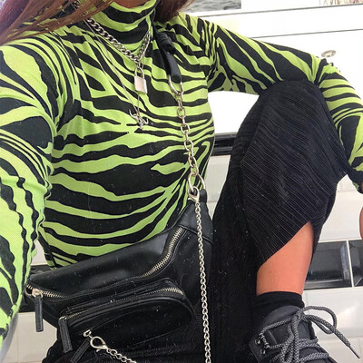 Tight-Fitting Long-Sleeved Shirt Female High-Collar Zebra Pattern Design Style Personality Europe And America Hot Green
Tight-Fitting Long-Sleeved Shirt Female High-Collar Zebra Pattern Design Style Personality Europe And America Hot Green