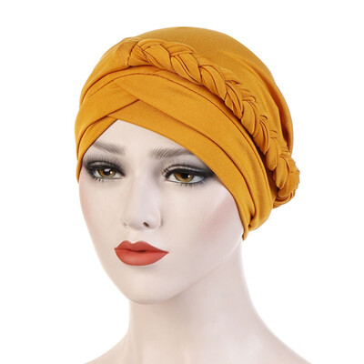 New Style Milk Silk Head Scarf Women Turban Cap Black Hat Braid