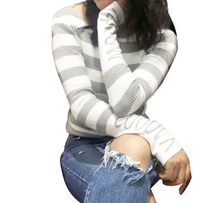 Women Autumn Sweet Striped T Shirt Letter Print Slim Long Sleeve Round Collar Slim Bottoming Knit T Shirt
Women Autumn Sweet Striped T Shirt Letter Print Slim Long Sleeve Round Collar Slim Bottoming Knit T Shirt