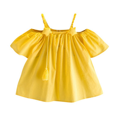 Kids Summer Girls Cute Strap Off-shoulder Tops Bottoming Trumpet Sleeved Solid Color Cotton T-Shirt 2-7Years 
Kids Summer Girls Cute Strap Off-shoulder Tops Bottoming Trumpet Sleeved Solid Color Cotton T-Shirt 2-7Years