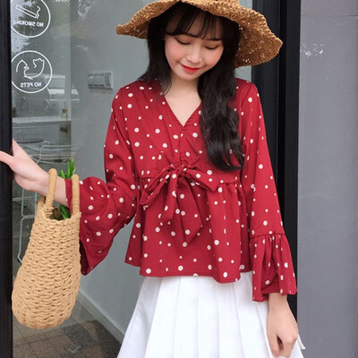 summer new female V-neck trumpet sleeves lace-up bow lotus leaf shirts womens solid color elegant blouses shirt
summer new female V-neck trumpet sleeves lace-up bow lotus leaf shirts womens solid color elegant blouses shirt