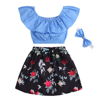 Baby girl clothes set summer new ruffled blue shirtfloral skirt bow-knot hairband 3PCS suit
Baby girl clothes set summer new ruffled blue shirtfloral skirt bow-knot hairband 3PCS suit
