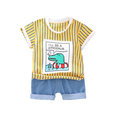 Dinosaur Stripe T-shirt For Boy Clothes Set Denim Shorts Kids Clothes Set Children Casual Outfits Set
Dinosaur Stripe T-shirt For Boy Clothes Set Denim Shorts Kids Clothes Set Children Casual Outfits Set