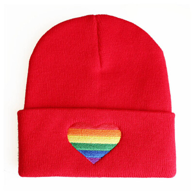 Gay Pride Rainbow Heart Embroidery Beanie Casual Winter Warm Hats For Unisex Women Men Pride Outdoor Accessories