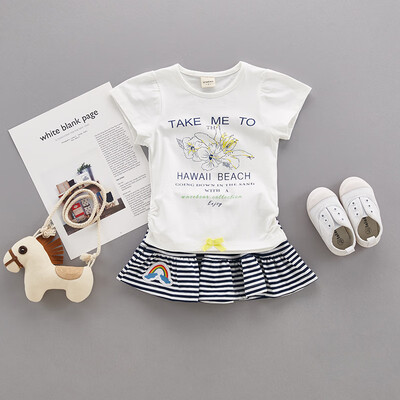 Baby Girls Sets Floral Short Sleeve Dress Two-Piece Children Girl Clothing Kids Costume