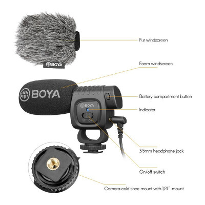 BOYA BY-BM3011 Compact Cardioid Direction Condenser Microphone with TRS TRRS Audio Cables for Smartphone Tablets DSLR Cameras Camc
BOYA BY-BM3011 Compact Cardioid Direction Condenser Microphone with TRS TRRS Audio Cables for Smartphone Tablets DSLR Cameras Camc