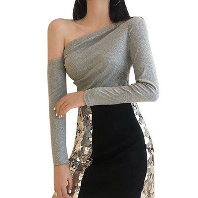 2019 Autumn Long Sleeve T Shirt Women Sexy Off Shoulder Tops Female Casual Solid Color T-Shirt Black Grey Slim Tee Shirt Femme
2019 Autumn Long Sleeve T Shirt Women Sexy Off Shoulder Tops Female Casual Solid Color T-Shirt Black Grey Slim Tee Shirt Femme