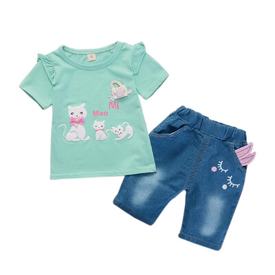 Summer Baby Girls Short Sleeve Animal Cat Print T-shirt TopsDenim Shorts Suits Casual Outfits Sets
Summer Baby Girls Short Sleeve Animal Cat Print T-shirt TopsDenim Shorts Suits Casual Outfits Sets