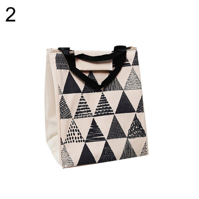 Portable Thermal Insulated Cotton Linen Food Tote Pouch Bento Lunch Cooler Bag