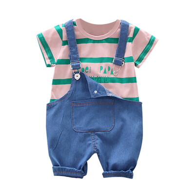 Boy Shorts Set Sleeve Stripe Letter Print Tops Blouse Shirt Denim Suspender Pants Children Casual Outfits Sets
Boy Shorts Set Sleeve Stripe Letter Print Tops Blouse Shirt Denim Suspender Pants Children Casual Outfits Sets