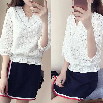 Chiffon Shirt Female Sense V-Neck Elegant Lace Design Stitching Craftsmanship Sweet Material Comfortable And Breathable Wild
Chiffon Shirt Female Sense V-Neck Elegant Lace Design Stitching Craftsmanship Sweet Material Comfortable And Breathable Wild