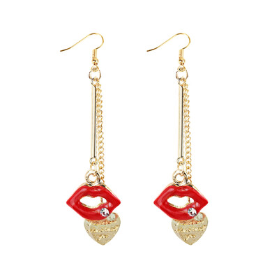 New Women Retro Style Flame Red Lips Pattern Sexy Heart Drop Dangle Earrings