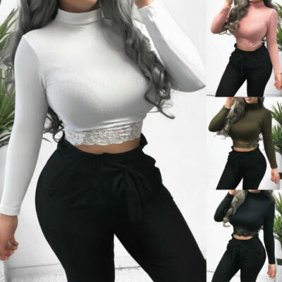 US Women Ladies High Collar Lace Crop tops T-Shirt Long Sleeve Slim Top Bodysuit
US Women Ladies High Collar Lace Crop tops T-Shirt Long Sleeve Slim Top Bodysuit