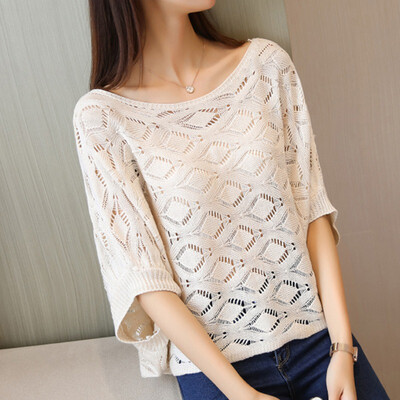 Women Elegant Knitted Womens Tops And Blouses Hollow Out Batwing Sleeve O-Neck Summer Tops Blusas Mujer De Moda 
Women Elegant Knitted Womens Tops And Blouses Hollow Out Batwing Sleeve O-Neck Summer Tops Blusas Mujer De Moda