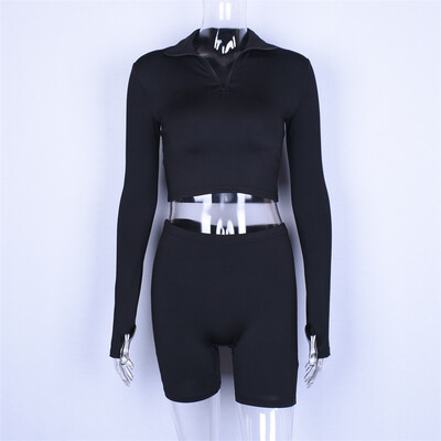 long sleeve zipper high neck elastic sexy crop tops shorts 2-pieces summer autumn women fashion casual sports sets
long sleeve zipper high neck elastic sexy crop tops shorts 2-pieces summer autumn women fashion casual sports sets