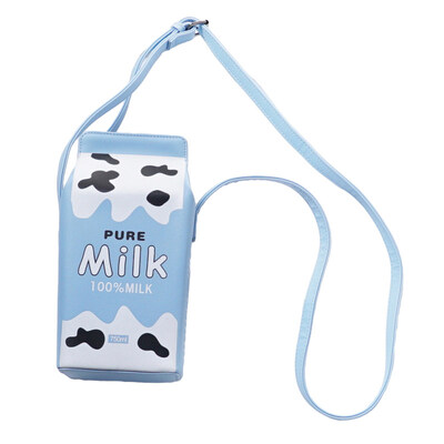 Creative Women Cartoon Milk Box Faux Leather Mini Crossbody Shoulder Phone Bag