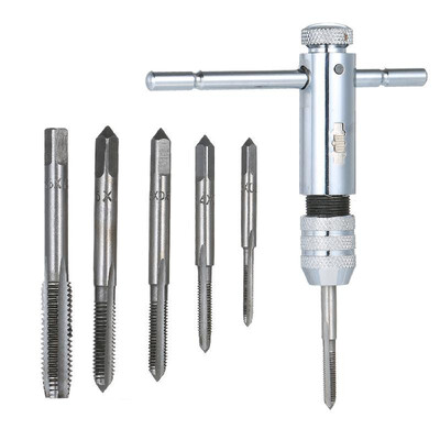 Adjustable T-Handle Ratchet Tap Holder Wrench with 5pcs M3-M8 Machine Screw Thread Metric Plug Tap
Adjustable T-Handle Ratchet Tap Holder Wrench with 5pcs M3-M8 Machine Screw Thread Metric Plug Tap