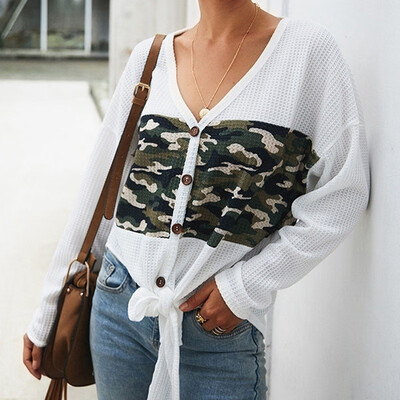2019 Autumn Winter Women Fashion Temperament Camouflage Printin Button V-neck Long sleeve Lacing Casual Top
2019 Autumn Winter Women Fashion Temperament Camouflage Printin Button V-neck Long sleeve Lacing Casual Top