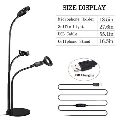 Aluminum Alloy 3 in 1 Phone Mic Stand With 3 Light Color Selfie Ring Light Gooseneck Microphone Holder For Live Stream Videos
Aluminum Alloy 3 in 1 Phone Mic Stand With 3 Light Color Selfie Ring Light Gooseneck Microphone Holder For Live Stream Videos