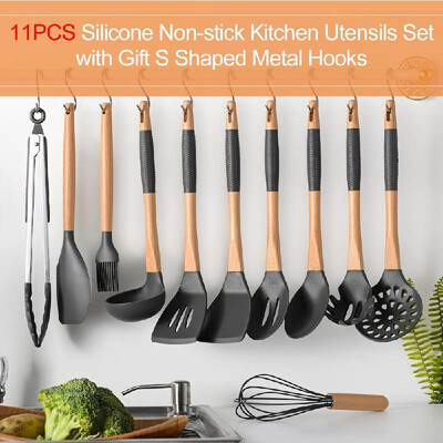 Kitchen Utensils Set 11Pcs Silicone Non-stick Cooking Utensils Set with Gift  Shaped Metal Hook Silica Gel Utensil Wooden Handle 
Kitchen Utensils Set 11Pcs Silicone Non-stick Cooking Utensils Set with Gift  Shaped Metal Hook Silica Gel Utensil Wooden Handle