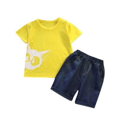 Summer Baby Boys Short Sleeve Cartoon Animal Print Tops Blouse T-shirtDdenim Shorts Casual Outfits Sets 6M-4T