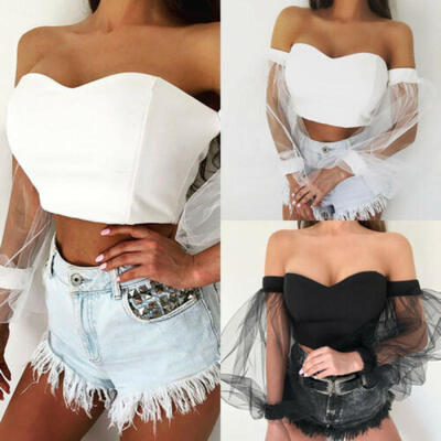 Womens Off Shoulder See-through Sheer Mesh Dot V-Neck Tops Crop Blouse T-Shirt
Womens Off Shoulder See-through Sheer Mesh Dot V-Neck Tops Crop Blouse T-Shirt